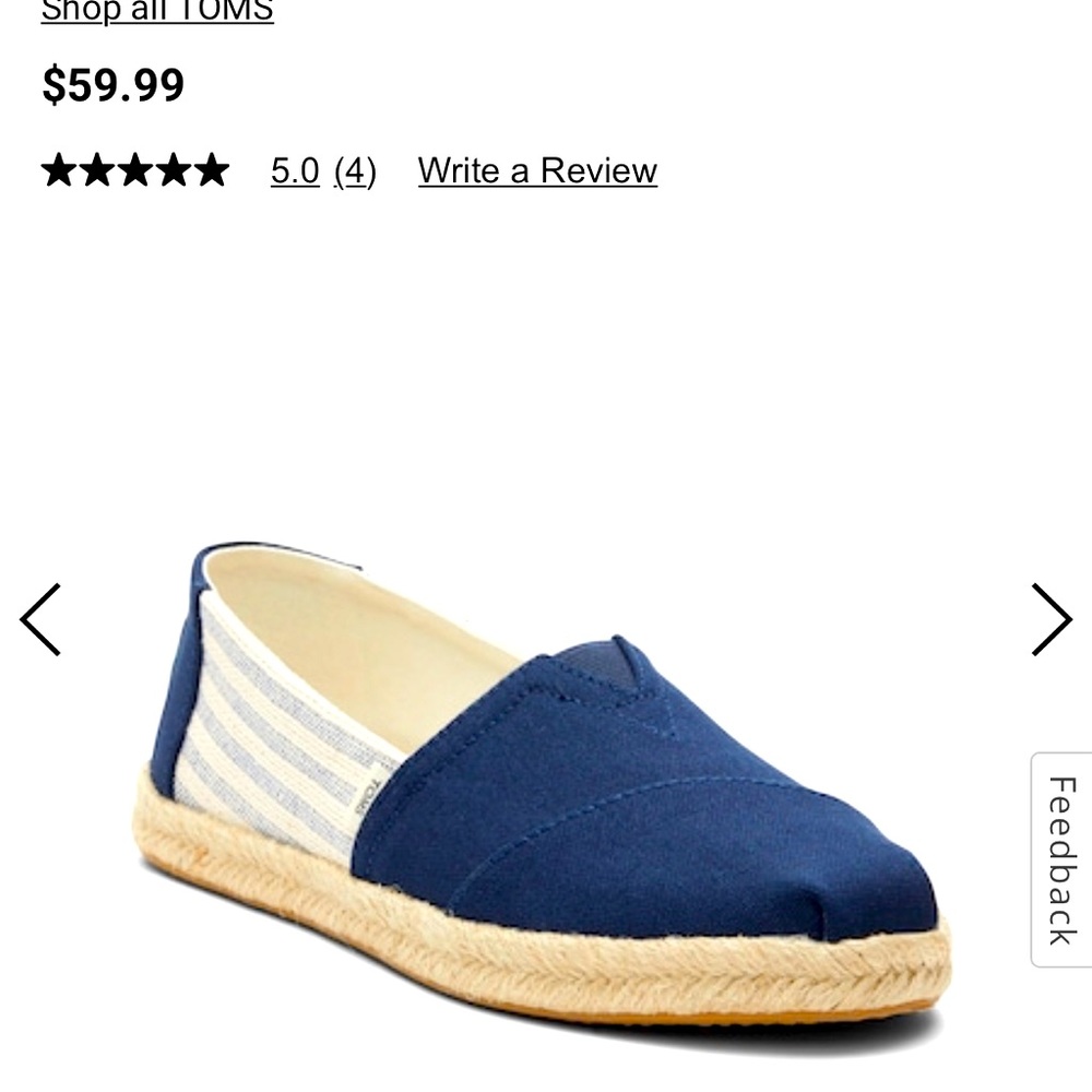 TOMS ESPADRILLE ALPARGATA SLIP-ON - WOMEN'S size 8 NWT